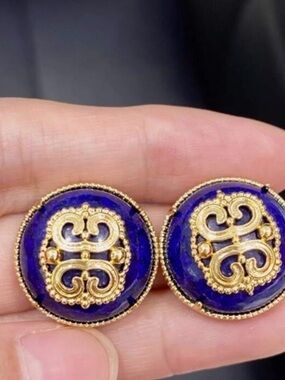 Vintage Royal Blue Statement Stud Earrings
